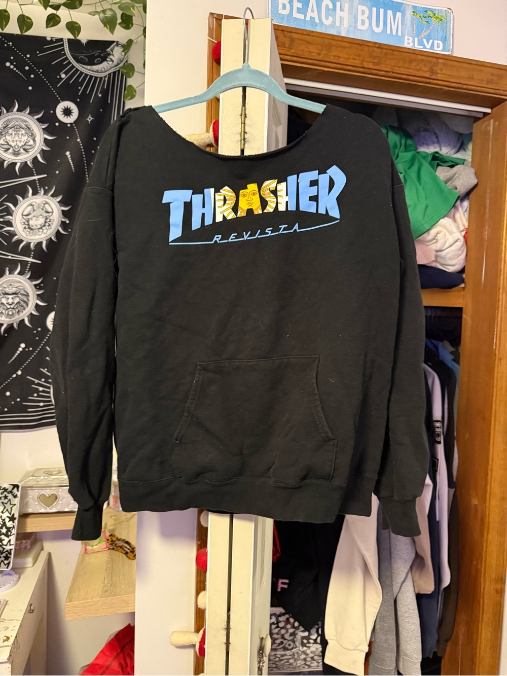 Thrasher Black Crewneck Sweatshirt with Blue and Yellow Logo